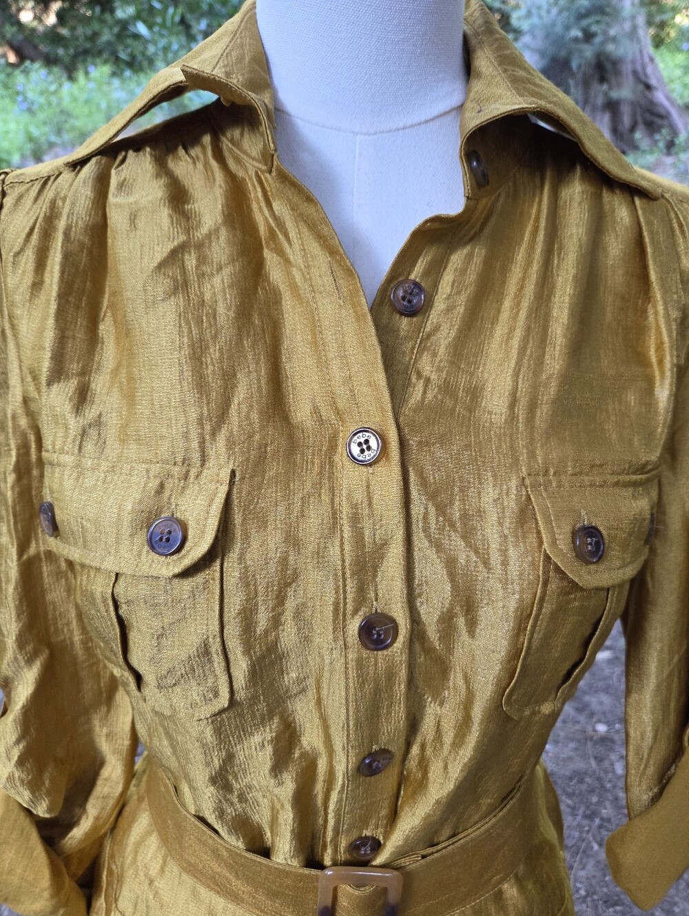 Bebe Yellow Gold Belted Shirt Button Up Dress Size Small - Picture 3 of 7